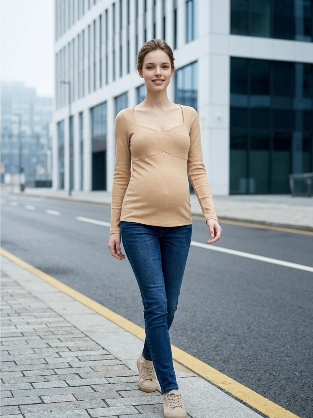 NWT Ingrid + Isabel Maternity Tan Long Sleeve Knit Ribbed Sweater Top - Size XXL - Picture 3 of 6